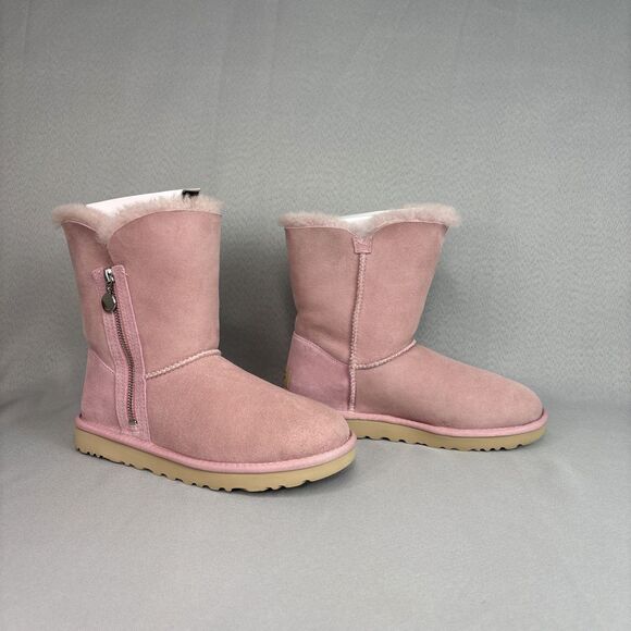 Women's UGG Boots Size 7 Bailey Zip Short Pink Shell Suede Wool Sold Out Color - Picture 11 of 16